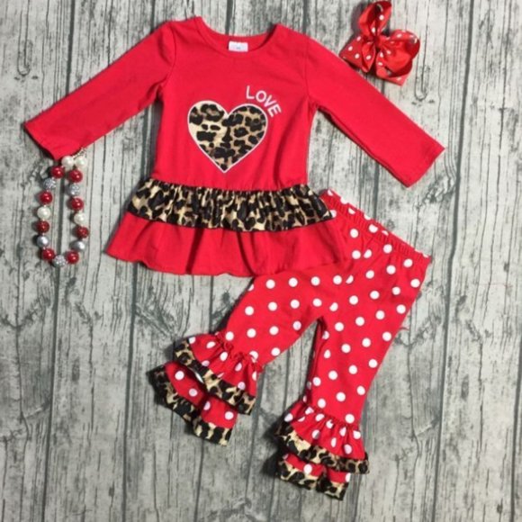 Other - Boutique Valentine's Day Leopard Heart Girls Outfit